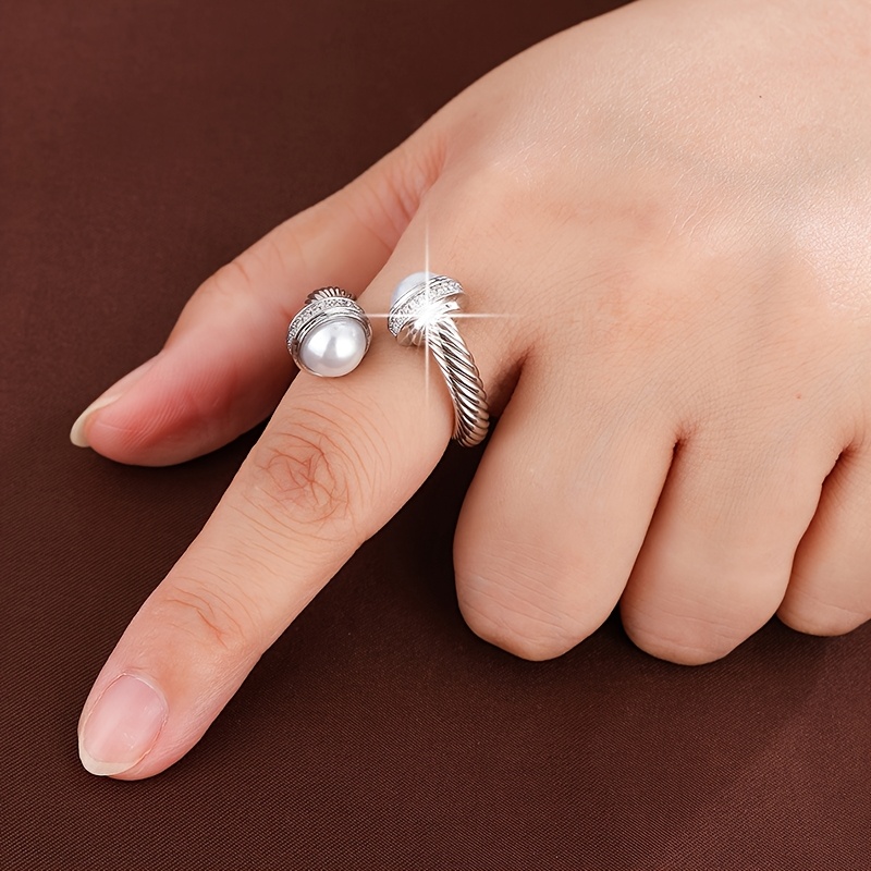 Adjustable Open Ring for Women Geometric Zirconia Platinum Plated Copper